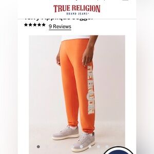 True Religion Orange Joggers with White Applique